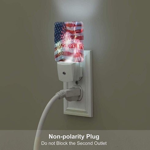 Set of 2 Led Night Lights, Fireworks 4th of July American Flag Patriotic Auto Dusk-to-Dawn Sensor Night Lamp Home Decorative for Adult