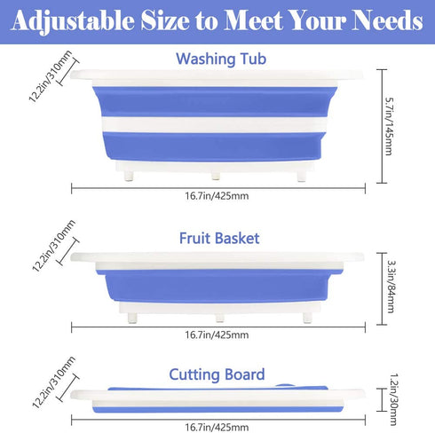 Rottogoon Collapsible Cutting Board, Foldable Chopping Board with Colander, Multifunctional Kitchen Vegetable Washing Basket Silicone Dish Tub for BBQ Prep/Picnic/Camping(BlueViolet)