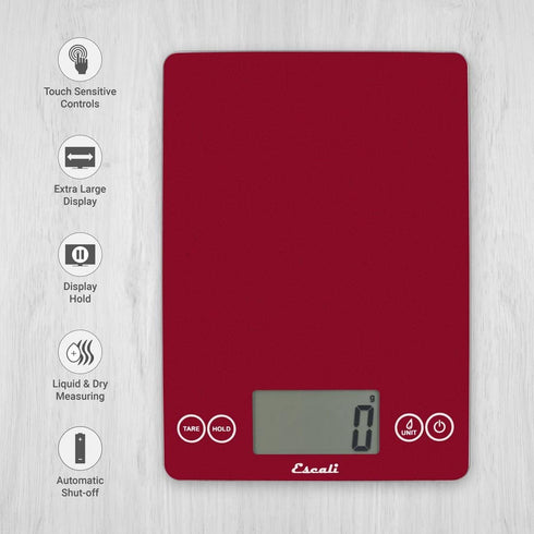 Escali 157R2 Arti Glass Digital LCD Display Kitchen, Office, Baking, Herb Scale w/Nutrition and Calorie Counting Feature, 15lb Capacity, Poppin' Pink