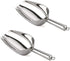 Kenbutsu Stainless Steel Ice Scoop 6 Ounces Set of 2, 8.25 Inch Small Metal Food Scoops for Kitchen Party Bar Wedding, Durable & Heavy Duty, Mirror Finish & Anti Rust, Dishwasher Safe.