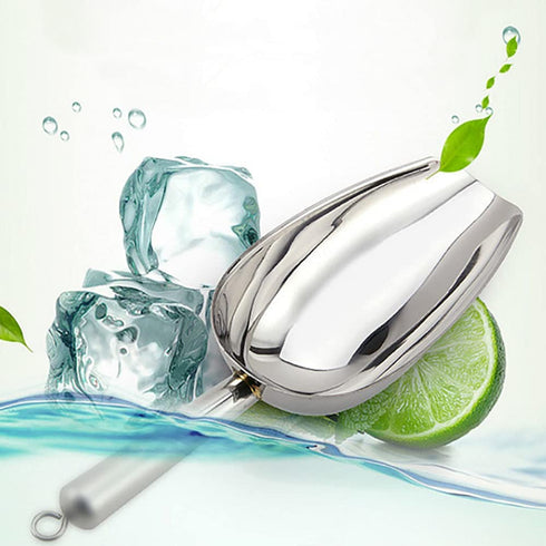 Kenbutsu Stainless Steel Ice Scoop 6 Ounces Set of 2, 8.25 Inch Small Metal Food Scoops for Kitchen Party Bar Wedding, Durable & Heavy Duty, Mirror Finish & Anti Rust, Dishwasher Safe.