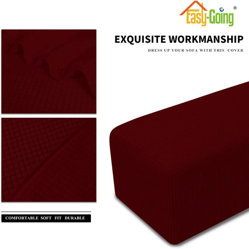 Easy-Going Stretch Ottoman Cover Folding Storage Stool Furniture Protector Soft Rectangle slipcover with Elastic Bottom(Ottoman Small,Wine)