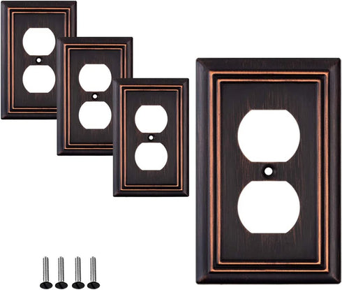 Pack of 4 Wall Plate Outlet Switch Covers by SleekLighting | Decorative oil rubbed bronze | Variety of Styles: Decorator/Duplex/Toggle / & Combo | Size: 1 Gang Duplex