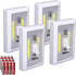 LED Night Light Switch, 200 Lumen Wireless COB LED Switch Light, Under Cabinet, Shelf, Closet, Garage, Kitchen, Stairwell and Emergency, Battery Operated, Batteries Included, 4 Pack