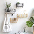 Wall Mount Storage Organizer Metal Mail Sorter Basket for Letter Magazine with 4 Wooden Hooks for Key Leash Bag Hat Coat at Entryway Hallway Mudroom Kitchen Bathroom Office (Black, Small)