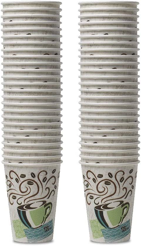 Dixie PerfecTouch WiseSize Coffee Design Insulated Paper Cup, 12oz Cups and Lids Bundle (12 oz, 50 Cups, 50 Lids)