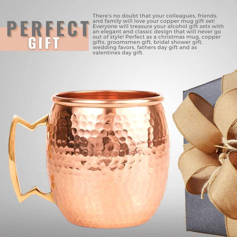 Kitchen Science Moscow Mule Copper Mugs Set of 4 (16oz) w/ 4 Straws & 1 Jigger | 100% Pure Copper Cups, Tarnish-Resistant Food Grade Lacquered Finish, Ergonomic Handle (No Rivet) w/ Solid Grip