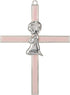 Girl Kneeling To Pray Soft Pink and Silver 6 inch Zinc Alloy Metal Wall Cross