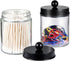 4 Pack Apothecary Jars Bathroom Vanity Storage Organizer Set -Countertop Canister with Stainless Steel Lids &Cute Stickers - Qtip Dispenser Holder for Qtips,Cotton Swabs,Makeup Sponges(Black)