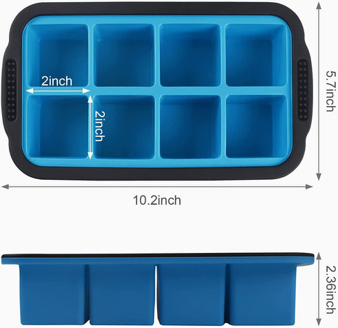 Large Square Silicone Ice Cube Tray with Lid 2 Pack, Flexible 2 inch Ice Cube Mold , Stackable Ice Tray for Freezer,Whiskey,Cocktail,Baby Food Storage,Sauce Soups Freezing Trays,Dishwasher Safe
