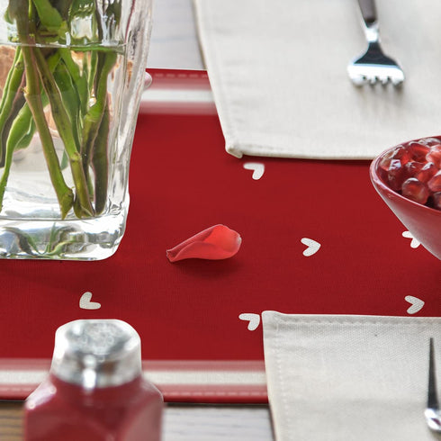Artoid Mode Elegant French Stripe Hearts Love Hello Valentine's Day Table Runner, Seasonal Anniversary Wedding Holiday Kitchen Dining Table Decoration for Indoor Outdoor Home Party Decor 13 x 72 Inch