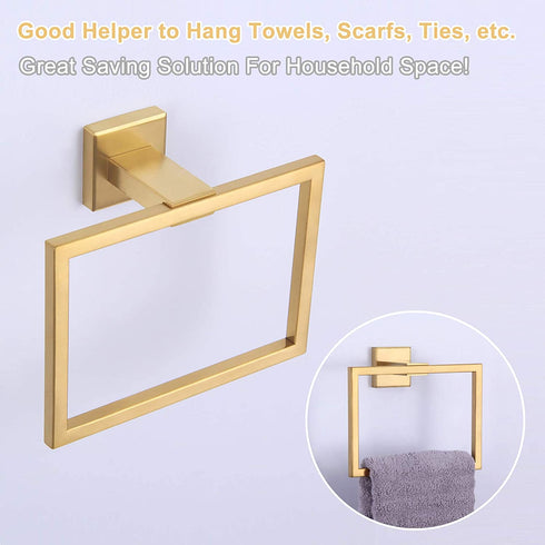 Aomasi Hand Towel Ring, SUS304 Stainless Steel Suqare Bath Towel Holder Light Luxury Style, Brushed Gold€¦