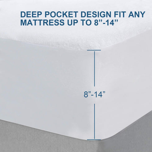Full Size Mattress Protector Waterproof, Ultra Soft Bamboo Terry Breathable Mattress Protector Cover with Deep Pocket Fits Up to 14 Inch