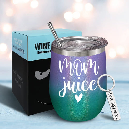 Mother Day Gifts From Daughter Son Gifts For New Mom Gifts For Women Mom Juice Mom Life To Be Mom Wine Tumbler Mother's Day Birthday Christmas Present For Mom Wife Female Coffee Cup With Keychain