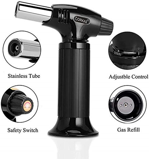 CORKAS Butane Torch Lighter, Professional Refillable Kitchen Blow Torch, Cooking Torch with Adjustable Flame, Culinary Torch for Desserts, Creme Brulee, BBQ and Baking (Butane Fuel Not Included)