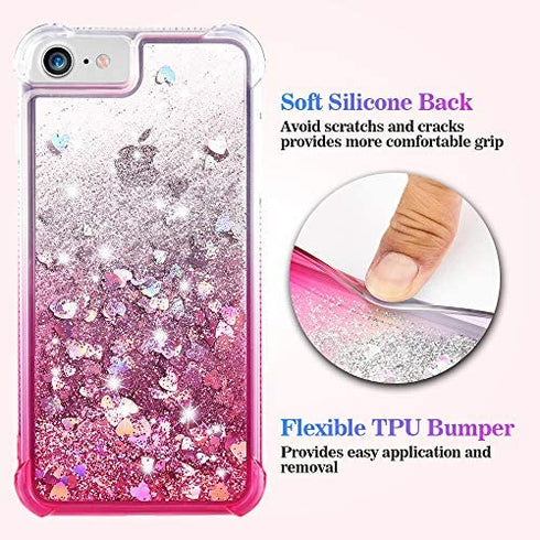 Ruky iPhone 6 6S 7 8 Case, iPhone SE 2020 Case, Glitter Gradient Quicksand Series Bling Liquid Floating TPU Bumper Cushion Protective Girls Women Phone Case for iPhone SE 2022 4.7", Gradient Pink
