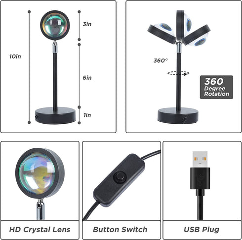 Sunset Lamp, Sunset Projection Lamp,16 Colors Sunset Light, 180° Rotation for Self-Media Vlog Selfie Pets Photography Solset Lamp