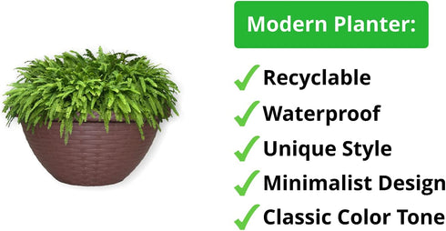 Elly D©cor Set of 2 10" Wall Modern, Resistant and Self Watering Planter Plates for Indoor or Outdoor Areas Durable Plastic Plant Pots with Rattan-Like Finish, Chocolate Brown