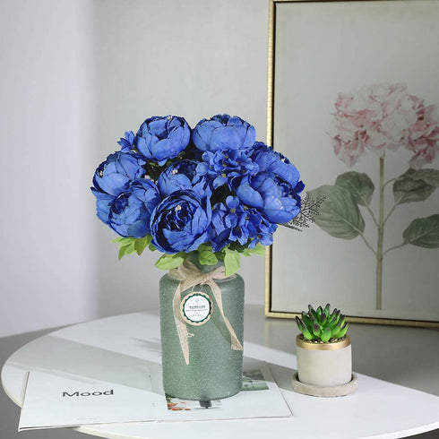 Nubry 2pcs Artificial Peony Silk Flowers Bouquet for Wedding Home Garden Party Decoration (Blue)