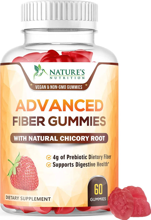 Fiber Gummies 4g, Daily Gentle Prebiotic Fiber - Max Strength Soluble Fiber Gummy, Supports Digestive Health & Regularity, Nature's Non-GMO Dietary Fiber Supplement - 60 Gummies