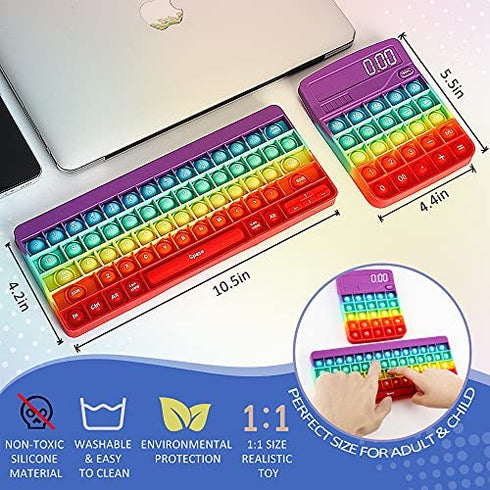 Keyboard Pop It Calculator Small Pop Its Pack, Kids Keyboard Fidget Computer Pop It, Poppet Keyboard Fidget Toy Set ADHD Sensory Fidget Toys Pack for Teens Adult, Stress Relief Fidget Poppers(Rainbow)