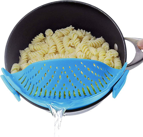 WeTest Heat Resistant Silicone Pot Strainer, Clip on Pots Pans, Pan Strainer for all Pots and Bowls - Blue
