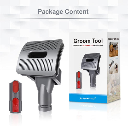 LANMU Groom Tool Attachment Compatible with Dyson V11 V10 V8 V7 V6 Vacuum Cleaner with Quick Release Converter Adapter, Dog Pet Grooming Brush