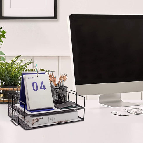 DUOFIRE Paper Organizer for Desk 2 Tier Letter Tray, Paper Tray Organizer Letter Tray Mesh Office Desk Organizers and Accessories for School Home Office Supplies