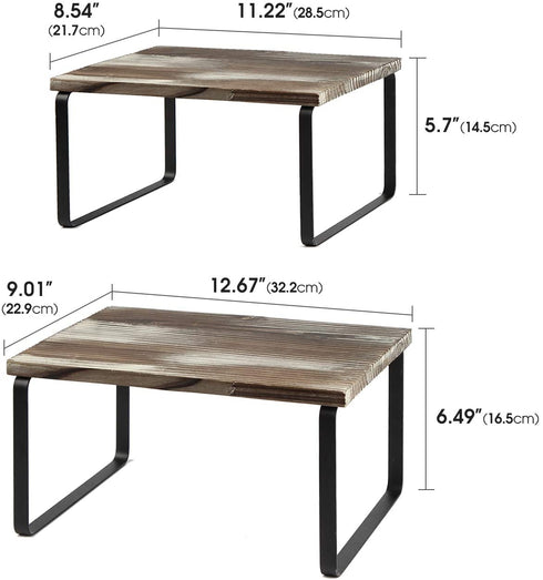 J JACKCUBE DESIGN Kitchen Cabinet Shelf Set of 2, Stackable, Expandable Metal and Rustic Wood Pantry Organizer Storage, Cupboard for Dishes, Spice Jars, Coffee Mug -MK617A