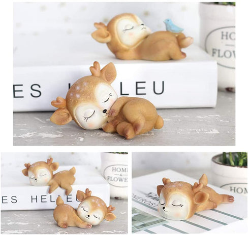 6 Pack Deer Figurines Cake Topper, Woodland Animal Doe Fawn Desktop Decoration Cute Miniature Statue Party Ornaments for Baby Shower Birthday Anniversary