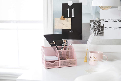 Light Pink Desk Organizer - Cute and Girly Pink Desk Accessories - Office Storage for Girls and Women - Paper Storage and Office Supply Storage - Home Office