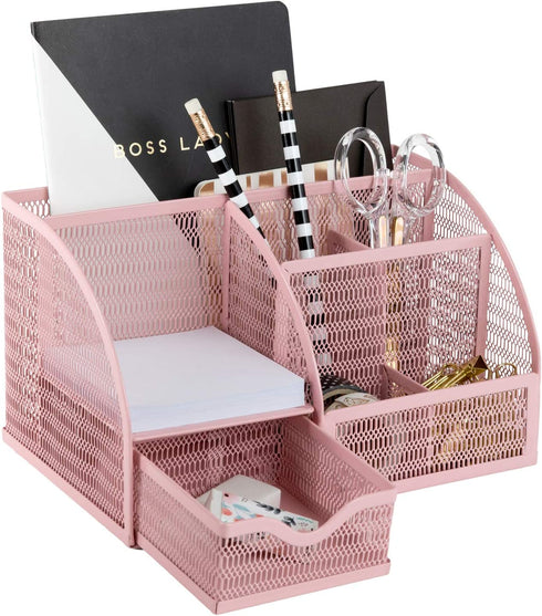 Light Pink Desk Organizer - Cute and Girly Pink Desk Accessories - Office Storage for Girls and Women - Paper Storage and Office Supply Storage - Home Office