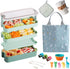 Bento Box Japanese Lunch Box Kit, 3-In-1 Compartment Stackable Bento Lunch Box for Kids and Adults, 17PCS 1100 ml Leakproof 3 Layer Meal Prep Eco-Friendly Lunch Container with Utensils (Green)