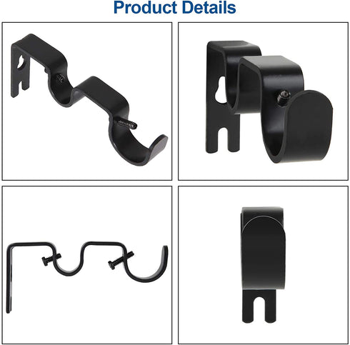 8 PCS Double Curtain Rod Brackets, Heavy Duty Curtain Rod Holders for 1and 5/8 Rod, Adjustable Double Rod Holders Hardware for Window, Bedroom, Home Curtain Rods, Drapery Rod(Black)