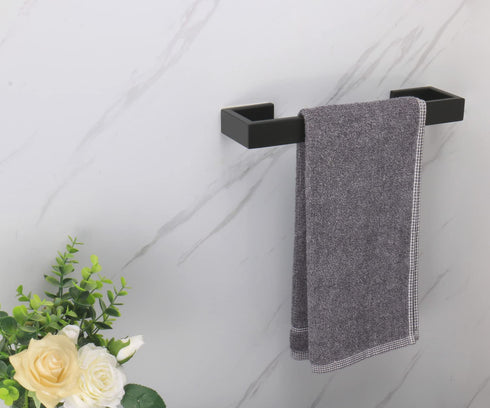 TocTen Bath Towel Rack - Square Base Thicken SUS304 Stainless Steel Towel Bar for Bathroom, Bathroom Bar Accessories Towel Rod Heavy Duty Wall Mounted Towel Holder (Matte Black, 12 Inch)