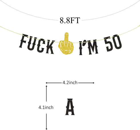 FUUF F*ck I'm 50 Banner, 50th Birthday Bunting Party Decor, Cheers to 50 Years,Funny Fifty Years Old Birthday Party Decorations Black and Gold