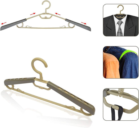 BonDream 6-Pack Heavy Duty Plastic Extra-Wide Arm 15"-23"Suits Clothes Hangers with Swivel Hooks,Perfect for Coat,Jacket,Dress,Shirt,Trousers or closet space saving,Grey&Tan