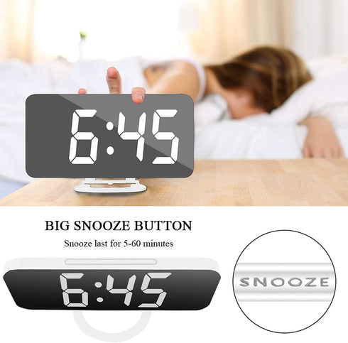 Digital Alarm Clock with 2 USB Charger Ports, LED Mirror Alarm Clocks for Bedrooms Office, Snooze Function, Adjustable Brightness, Bedside Alarm Clocks (White)