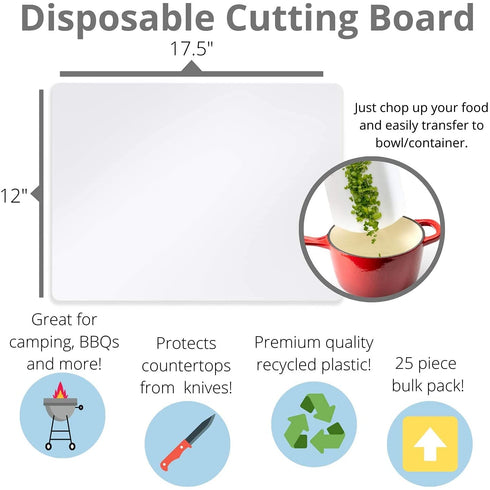 Crown 25 Count Premium Quality Disposable Cutting Boards ~17 Inch X 12 Inch Disposable Sheets For Kitchen And Commercial Use ~ Patent Pending ~ Recyclable Disposable Cutting Board Sheets