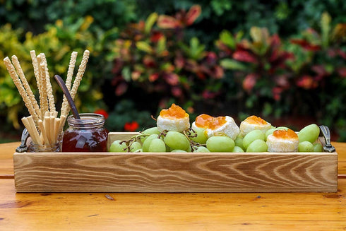 Strova Rectangular Wood Serving Tray with Handles 16 Inch Long Narrow Tray for Serving Wine, Appetizers, Coffee, Condiments, Fruits, and More