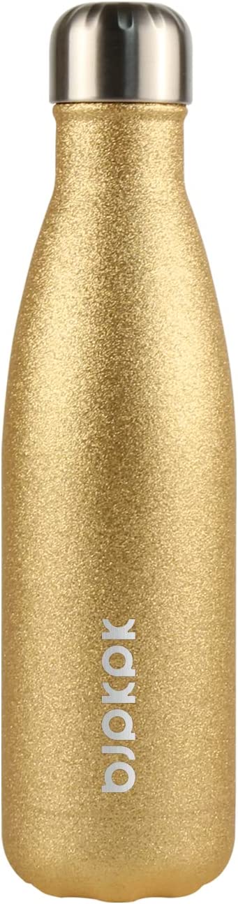 BJPKPK Insulated Water Bottles -17oz/500ml -Stainless Steel Water bottles,Sports water bottles Keep cold for 24 Hours and hot for 12 Hours,BPA Free kids water bottles for School-Glitter Yellow