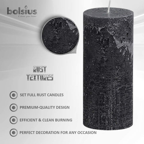 BOLSIUS Rustic Anthracite (Black) Unscented Pillar Candles - 2.75" X 7.5" Decoration Candles Set of 3 - Clean Burning Dinner Candles for Wedding & Home Decor Party Restaurant Spa- Aprox (190/68m)