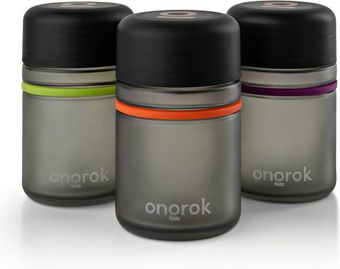 ONGROK Glass Storage Jar, 180ml, 3 Pack, Color-Coded Airtight Glass Containers, UV Herb Jar to Stash Goods with Care with Child Resistant Lid