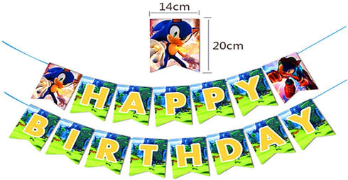 Sonic The Hedgehog Party Supplies, 20 Plates and 20 Napkins and 1 table cloth/birthday greeting card. Children's Birthday Party Decorations and Baby Shower