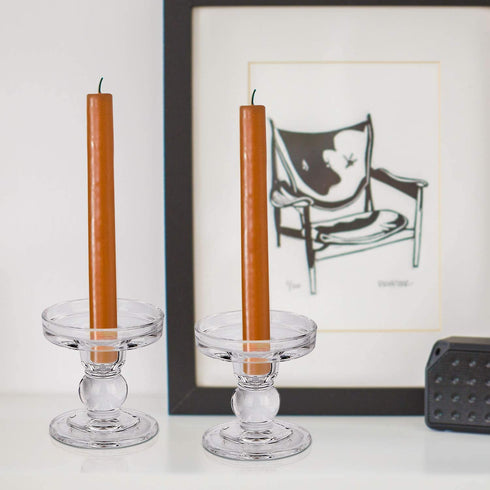 Yeeco Glass Candle Holder, 3.5" Tall Pillar Candle Holder, Candle Stand Set of 2, Crystal Candle Holders for Wedding, Dining, Birthday