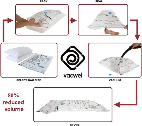 Vacwel Large Vacuum Storage Bags for Clothes, Ziplock Space Saver Compression Bags to Shrink Clothes, Cushions, Pillows for Safe Storage - Large Clothing Space Bag Size: 32 x 21 inch (Large 7-Pack)