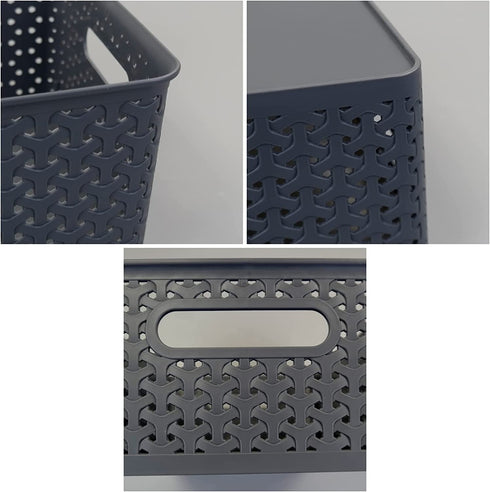 Vababa Gray Plastic Storage Basket, Pack of 4