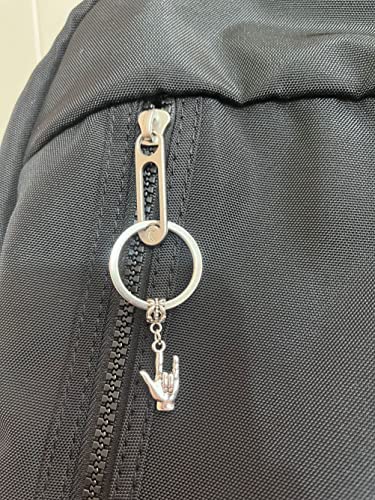I love you sign language keychain, silver american sign keychain, love charm, ASL charm, sign language key ring,I love you ASL charm