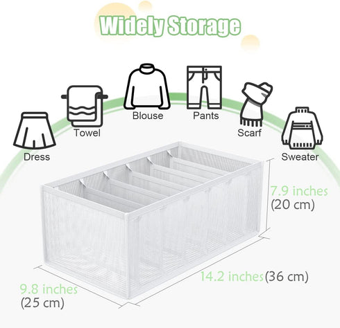 KOTHER Wardrobe Clothes Organizer - 7 Grids Breathable Clothing Organizer for Pants Jeans Sweater- Foldable Clothes Compartment Storage Organizer for Drawer Closet Wardrobe (Large-2 PCS)
