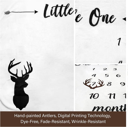 Baby Monthly Milestone Blanket Boy - Newborn Month Blanket Unisex Neutral Personalized Shower Gift Deer Antlers Nursery Decor Photography Background Prop with Frame Large 51''x40''